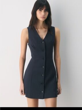 Aritzia Aria Dress - Crepette - V-Neck Button-Front Mini Dress in Charcoal
